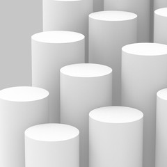 3d gray white cylinder podium minimal studio background. Abstract 3d geometric shape object illustration render. Display for online business product.