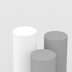 3d gray white cylinder podium minimal studio background. Abstract 3d geometric shape object illustration render. Display for cosmetic perfume fashion product.