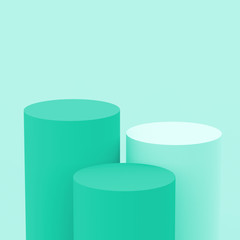 3d green turquoise pastel cylinder podium minimal studio background. Abstract 3d geometric shape object illustration render. Display for cosmetic perfume fashion product.