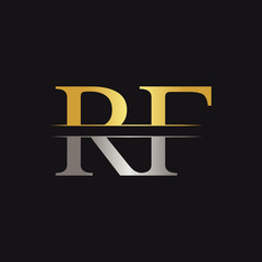 Abstract Letter RF Logo Design Vector Template. Creative Gold and Silver Colors RF Letter Logo Design