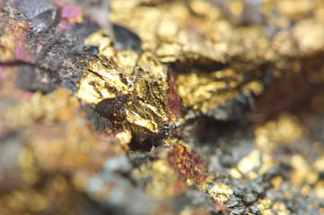 Golden background. Gold natural mineral. Macro.