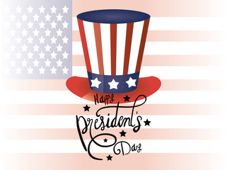 happy presidents day poster with tophat and usa flag