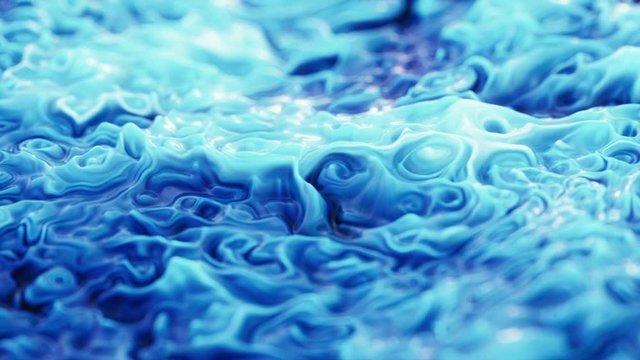 Abstract Blue wavy Liquid Background , 3d render animation, out of focus energic fluid, turbulent water.