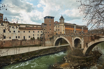Fototapeta na wymiar Bridge in the old district in Rome