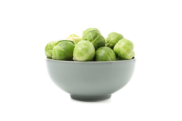 Bowl with brussels sprout isolated on white background