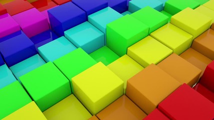 multi-colored cubes slowly rise and fall. Abstract 3D rainbow background. 3d render - Powered by Adobe