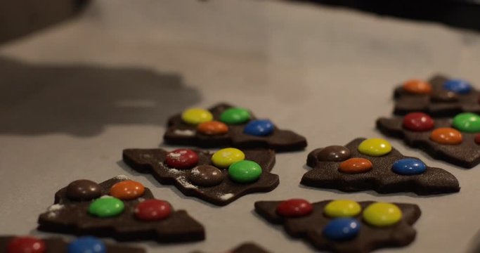 Hands Put Chocolate Chip Cookies Baking in Oven