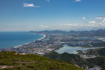 Coastal neighbourhood Barra da Tijuca seen from a high vantage point in the Tijuca national park in Rio de Janeiro, Brazil