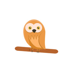 Isolated owl illustration on white background. Brown owl sitting on branch vector illustration