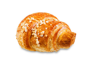 Croissant with nuts on a white isolated background