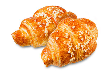 Croissant with nuts on a white isolated background