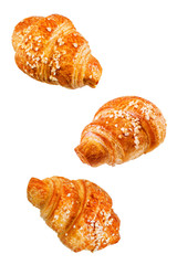 Croissant with nuts on a white isolated background