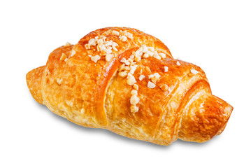 Croissant with nuts on a white isolated background