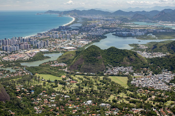 Barra da Tijuca neighbourhood in Rio de Janeiro with city lake and high rise buildings and golf...
