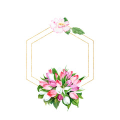 watercolor drawing - frame with spring flowers, composition