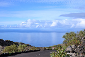 Road trip on La Palma island, view from old asphald road to Atlantic ocean