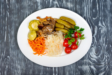 snack salted and pickled courgettes, carrots, cabbage, cucumbers, mushrooms