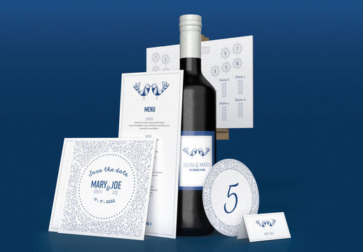 Light and Blue Floral Wedding Invitation Set