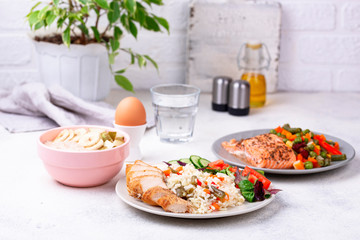 Breakfast, lunch and dinner. Day menu