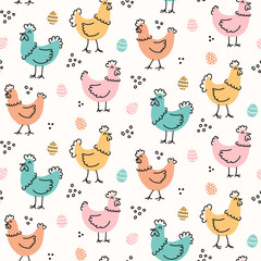 Cute childish hens and eggs seamless pattern design ideal for easter - 324349000