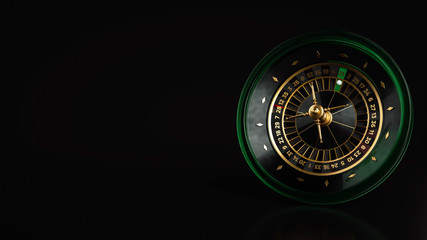Modern Green And Golden Roulette Wheel. Casino Gambling Concept - 3D Illustration