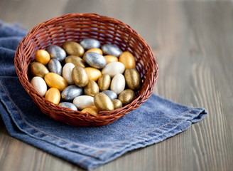 Close up of multicolored easter eggs for egg hunt