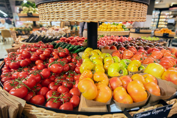 Vegetable basket in a shop, carefully placed and tidy