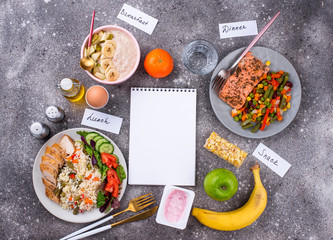 Breakfast, lunch and dinner. Balanced menu