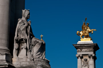 Statues on Pont Alexandre III, Bridge of Alexander the Third, Paris, France