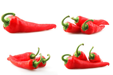 Collage Of Photos With Red Chili Pepper Against White Background. Chili Peppers Are Widely Used In Many Cuisines As A Spice To Add Heat To Dishes.