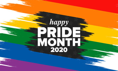 LGBT Pride Month in June. Lesbian Gay Bisexual Transgender. Celebrated annual. LGBT flag. Rainbow love concept. Human rights and tolerance. Poster, card, banner and background. Vector ilustration