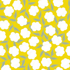Vector yellow seamless pattern background with flowers. 