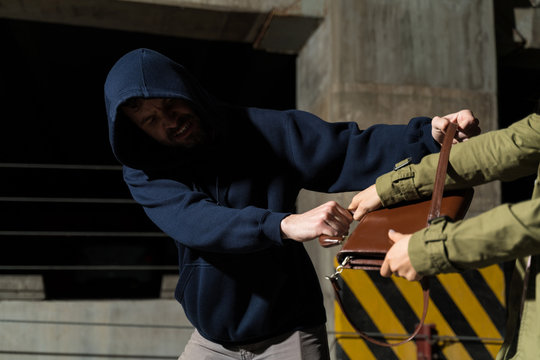 Robber Snatching Purse Of Female Victim