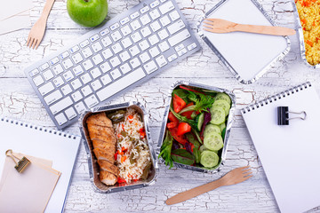 Lunch time in office. Food delivery