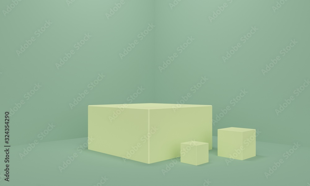 Poster green abstract background with podium cube. backdrop design for product promotion. 3d rendering