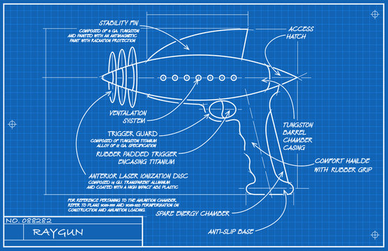A vector illustration of a raygun blueprint