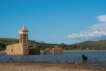 Parish of San Luis de Las Peras in Taxhimay dam, Villa del Carbon, Mexico, Sunken church, drown