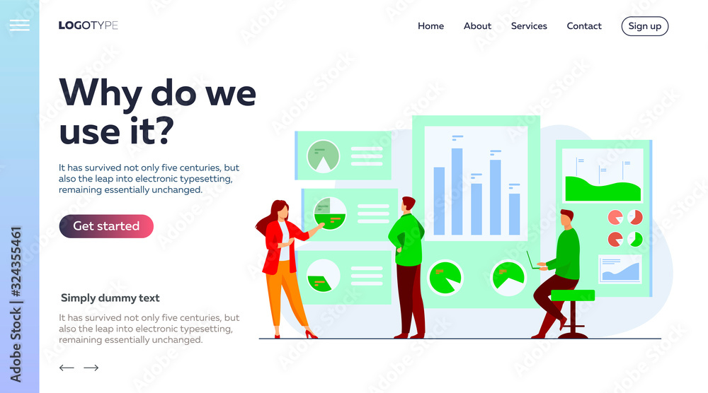 Poster office workers analyzing and researching business data vector illustration. marketing analysts devel