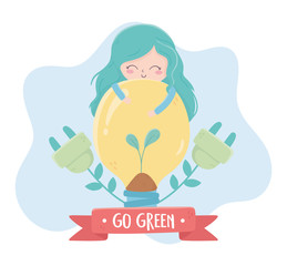 girl light bulb plugs plant environment ecology