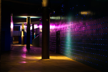 Urban underpass at night, London, UK