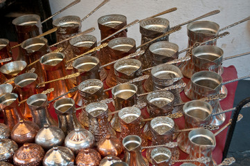 Traditional crafts shop, coffee pots, Bascarsija, Sarajevo, Bosnia and Herzegovina