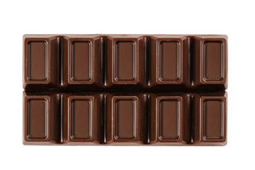 Chocolate bar with filling isolated on a white background. Top view.