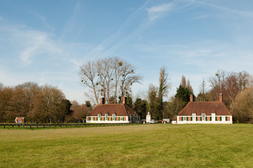 Fototapeta na wymiar Runnymede Memorial lodges designed by Lutyens, Runnymede, Surrey, England, UK