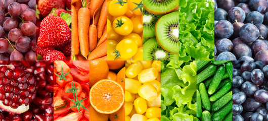 Fototapeta na wymiar Background of fruits, vegetables and berries. Fresh color food