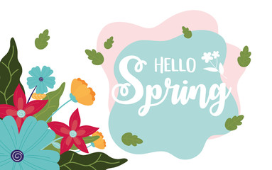happy spring flowers botanical leaves decoration postcard
