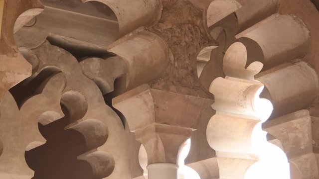 Multifoil arches in Alcazaba, ancient muslim palace, Malaga, Spain