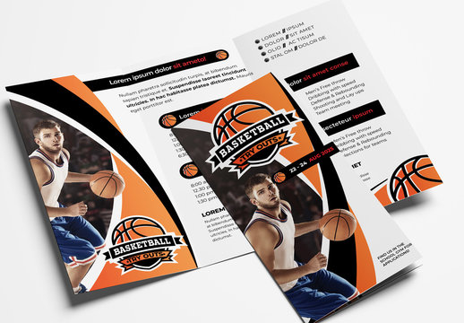 Trifold Brochure Layout with Basketball Illustrations