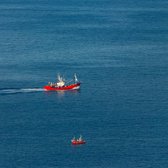 Obraz premium Fishing boats in the Cantabrian Sea, Liendo, Liendo Valley, Cantabrian Sea, Cantabria, Spain, Europe