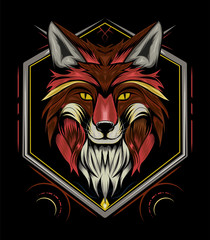 vector fox animal face with ornament background. logo fox