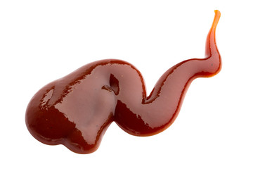 Smear of barbecue sauce or ketchup isolated on white background, close up.